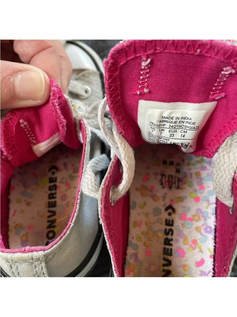 Kids Grey & Pink Canvas Sneakers - Classic Low Top